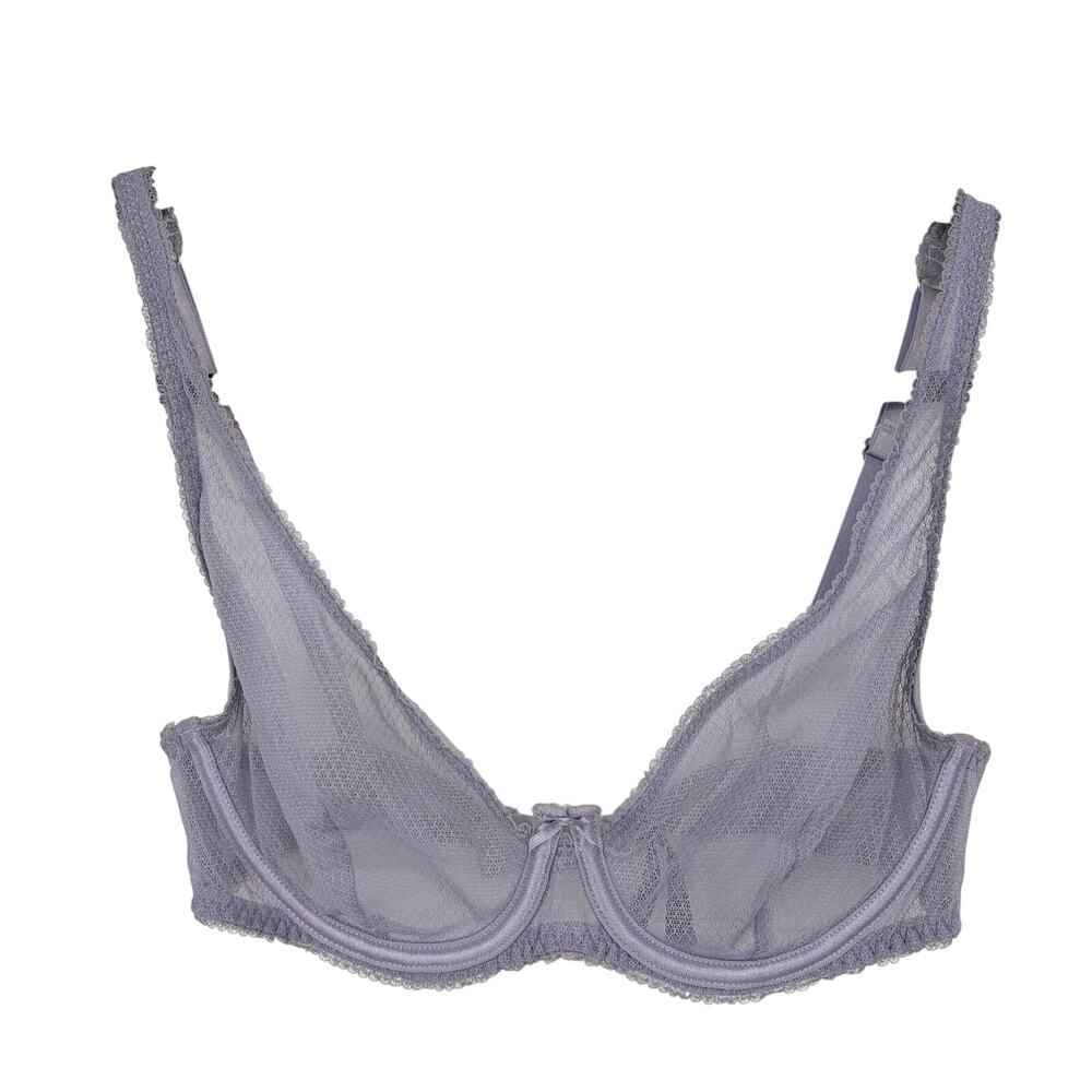 Journelle Purple Gray Romy Demi Sheer Lace Bra Size 34C